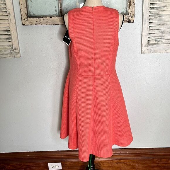 DKNY Womens A Line Sleeveless Waffle Mini Dress Pleated Coral Size 14 NWT - Picture 4 of 13